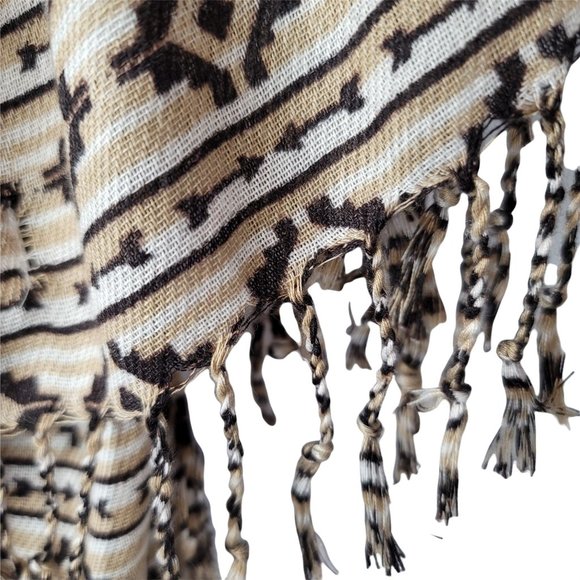 PASHMIRE Brown & Cream Boho Geometric Arrow Pashmina Fringe Scarf Shawl - Picture 2 of 4